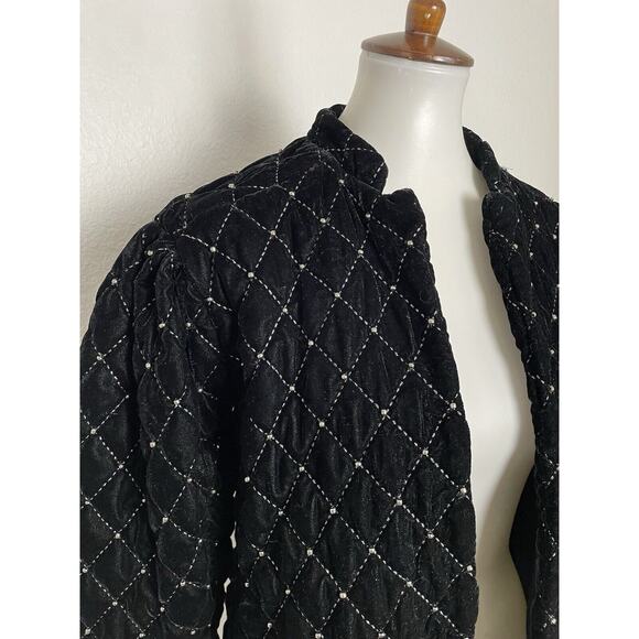 Something Navy Jacket Blazer Quilted Velvet Studded - Picture 3 of 12